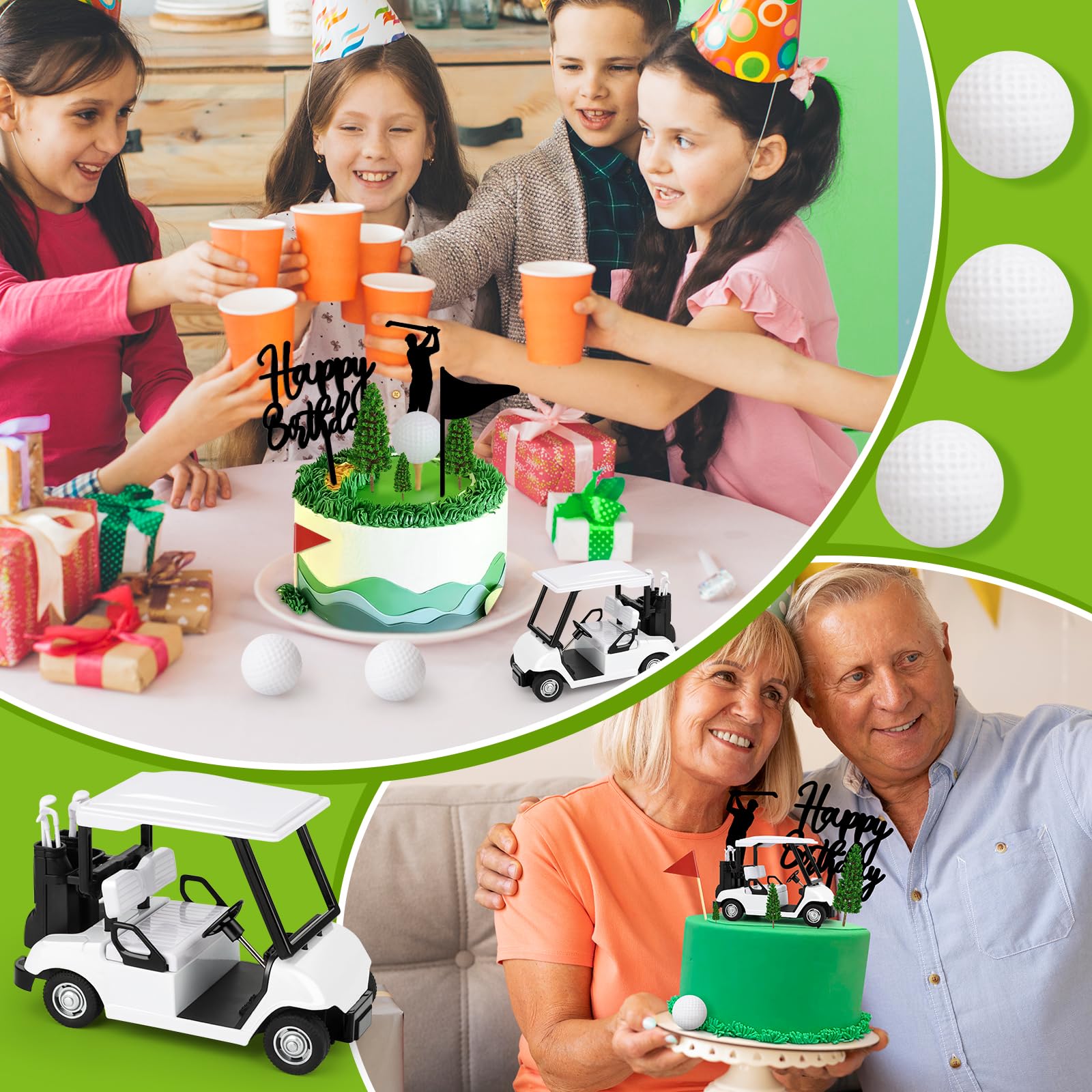 21 Pack Golf Cake Decorations Set with Golf Cart Toy Flag Golf Ball Green Tree,