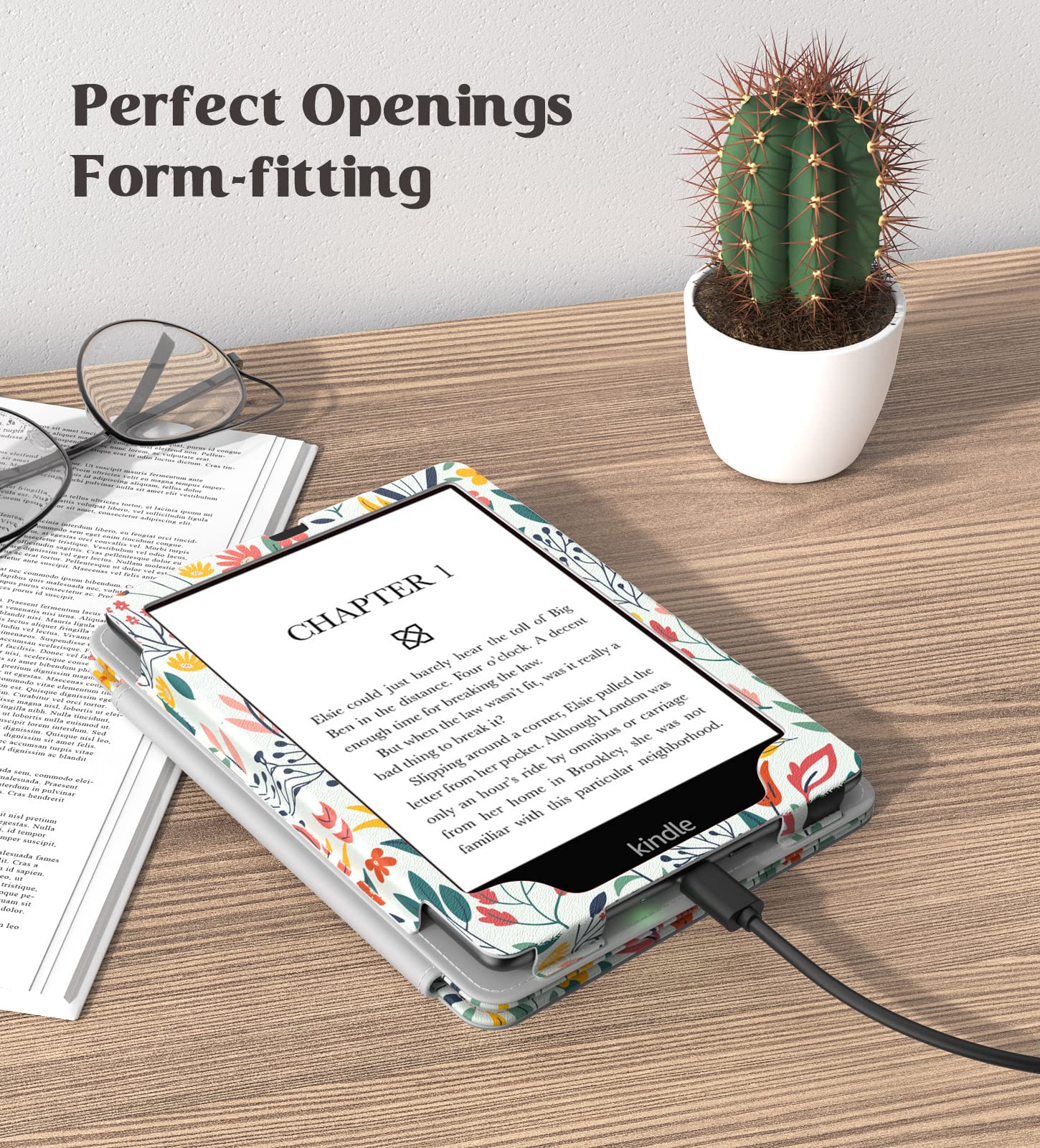 MoKo Kindle Paperwhite Case 2024 2021 7 Inch Slim PU Auto Wake Sleep Flowers