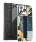 ENCASED iPhone 14 Pro Max Finger Strap Case Screen Protector Blue Gold Leaf