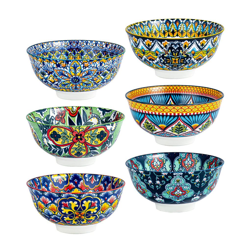 6 Pack HENXFEN LEAD Small Dessert Bowls – 10 oz Boho Ceramic Bowls for Ice