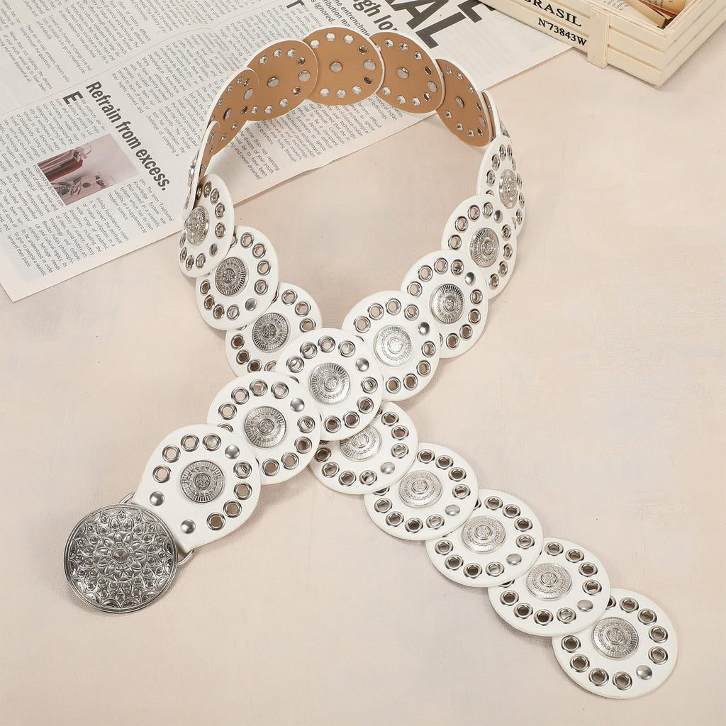 WHIPPY Western Belts for Women Vintage Disc Waist Belts Concho Leather Belts