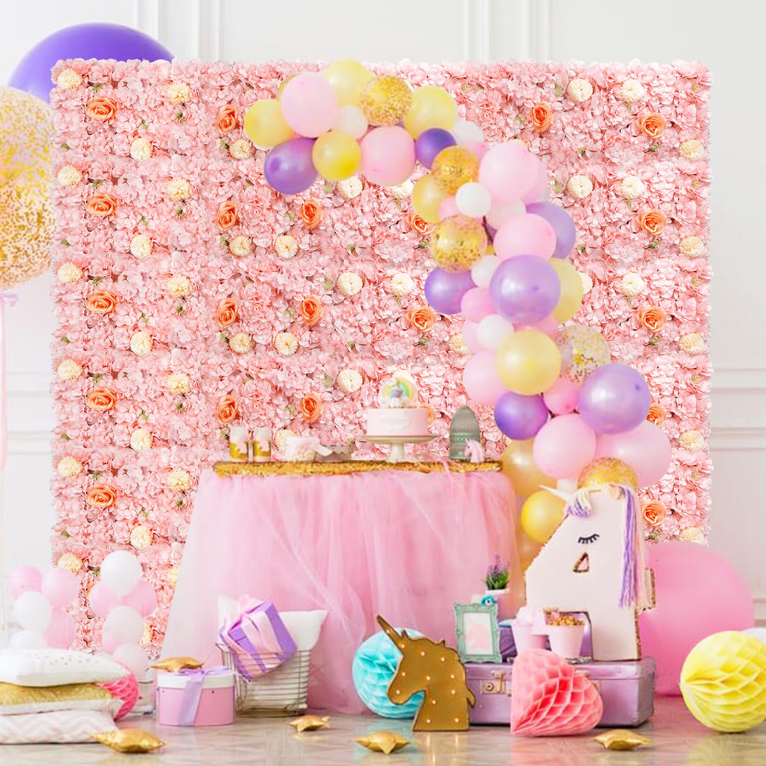FUHSY Pink 3D Flower Wall Panels 12PCS 15x15in Wedding Party Backdrop Decor