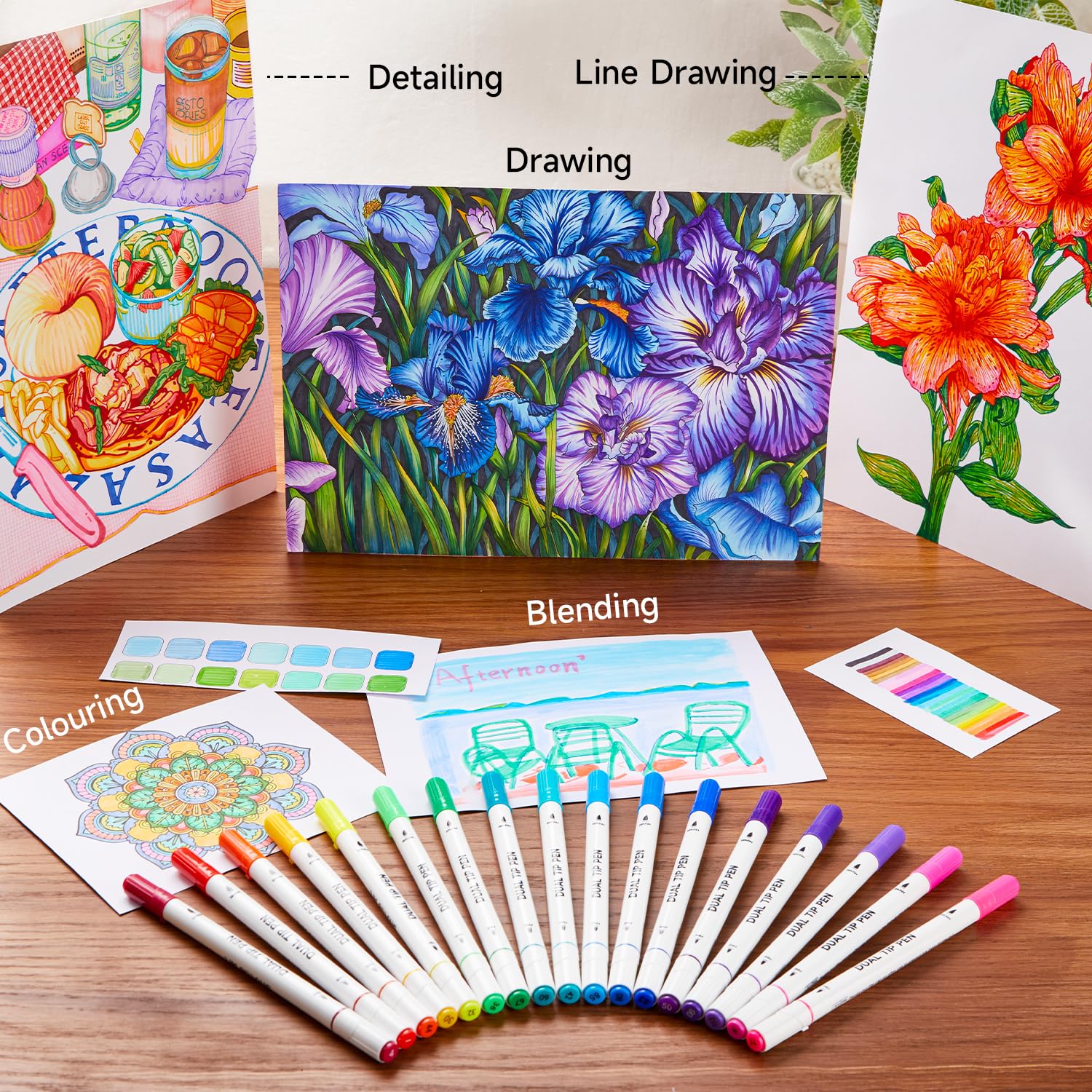 Shuttle Art Dual Tip Brush Marker Pens, 105 Colors Fine and Brush Tip Markers