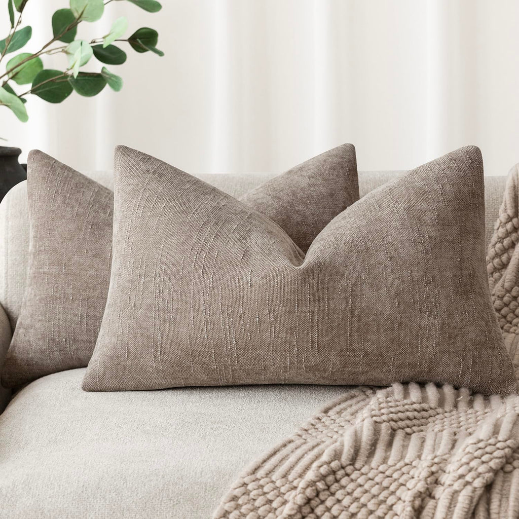 Foindtower Set of 2 Textured Chenille Throw Decorative Pillow Covers Square