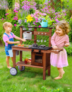 ROBOTIME Mud Kitchen for Kids Outdoor with Wheels, Fun Wooden Kid Kitchen