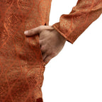 Sojanya (Since 1958 Men'S Jacquard Silk Orange & Gold Kurta & Off-White Churidar