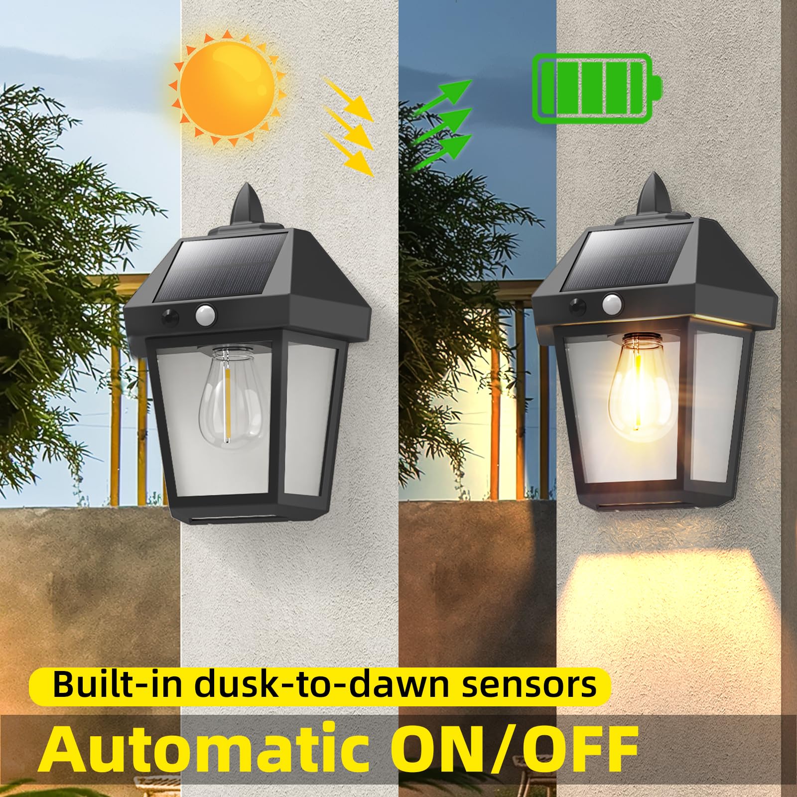 DERAYSION Solar Porch Lights Outdoor, 9 Inch Solar Wall Lanterns with Motion