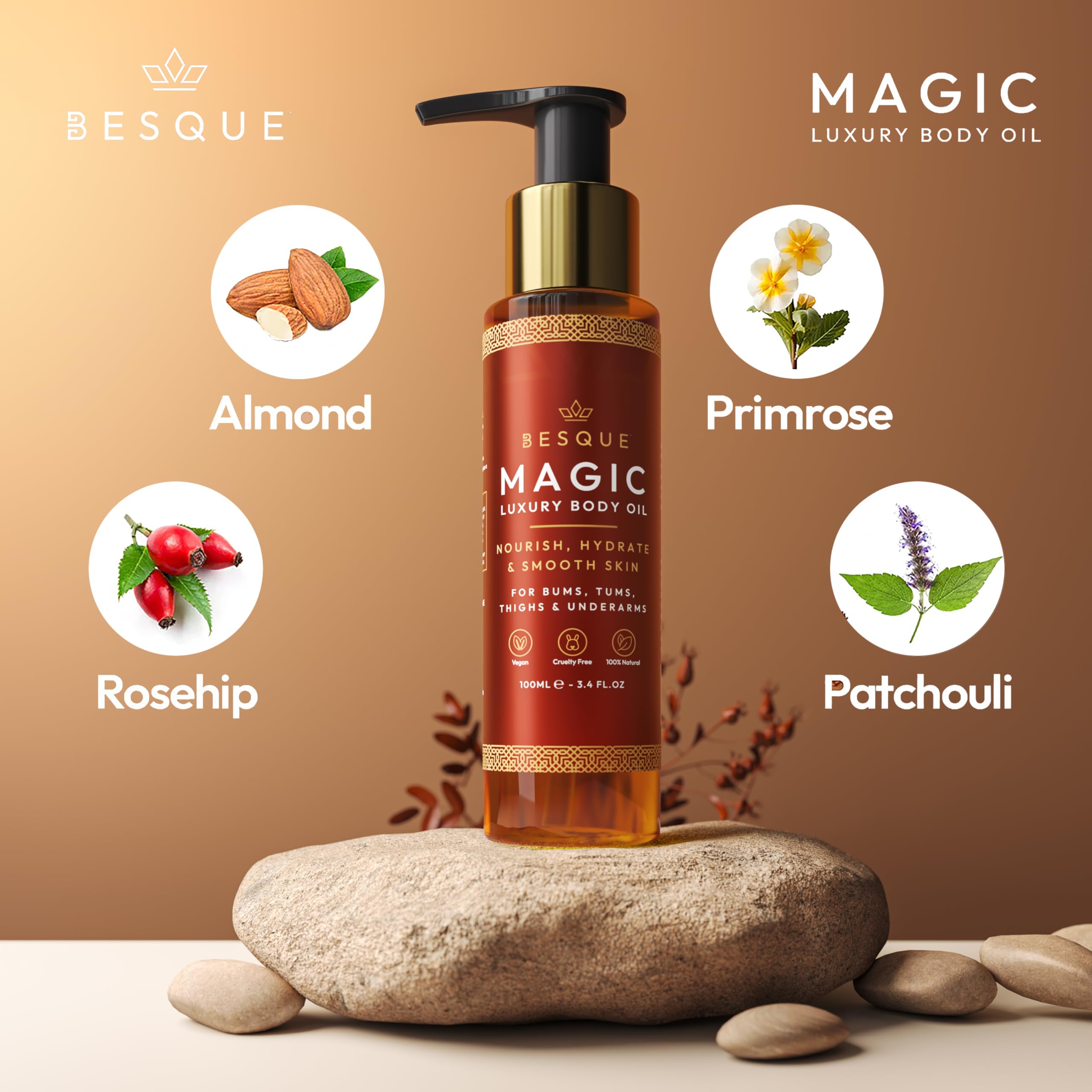 Besque Original Magic Body Oil, 3.4 FL OZ, After Shower Body Oil For Women,