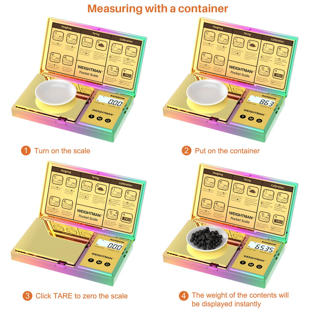 WEIGHTMAN Shiny Digital Gram Scale 200g x 0.01, Chrome Rainbow Mini Scale for