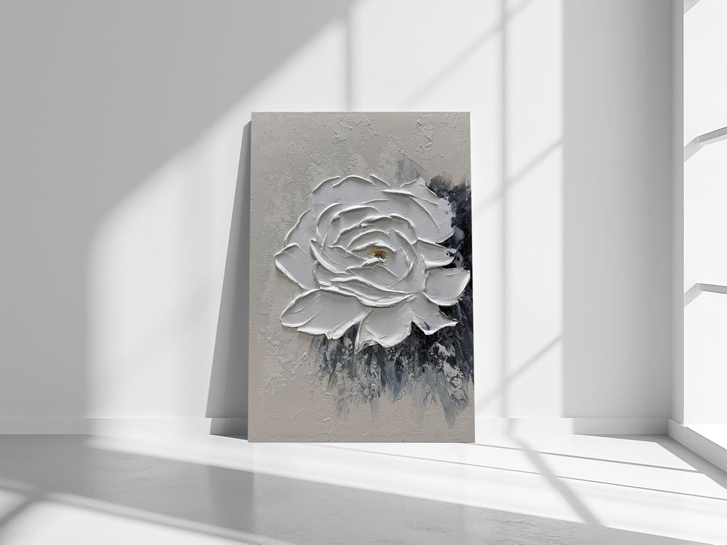 Moshinart 20x27 Hand Painted Oil Painting Black White Abstract Wall Art