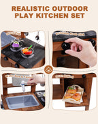 ROBOTIME Mud Kitchen for Kids Outdoor with Wheels, Fun Wooden Kid Kitchen