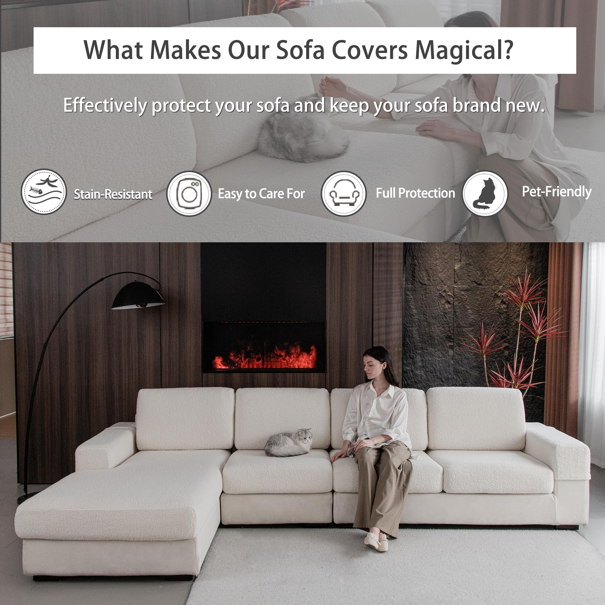 OHSIO Couch Cushion Covers for Sectional Sofa, Stretch Soft Sofa Slipcovers