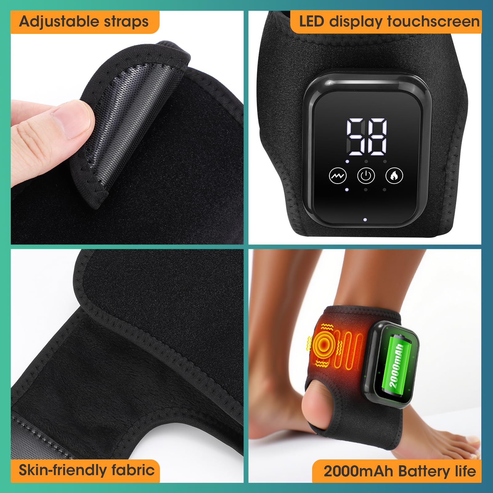 WoloyHeatie 2PCS Foot Massager for Neuropathy, 3-in-1 Cordless Foot and Ankle