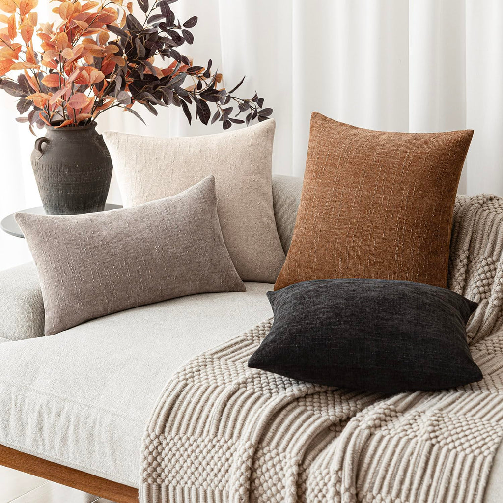 Foindtower Set of 2 Textured Chenille Throw Decorative Pillow Covers Square