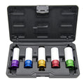 SEGELPRO 5 pcs 1/2 Inch Impact Drive Lug Nut Socket Set Non-Marring Protective Wheel Lug Nut Impact Socket Set Color-Coded Extra Thin Wall Wheel Rim Protectors Tool 15 17 19 21 22 mm Sockets