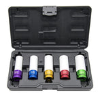 SEGELPRO 5 pcs 1/2 Inch Impact Drive Lug Nut Socket Set Non-Marring Protective Wheel Lug Nut Impact Socket Set Color-Coded Extra Thin Wall Wheel Rim Protectors Tool 15 17 19 21 22 mm Sockets