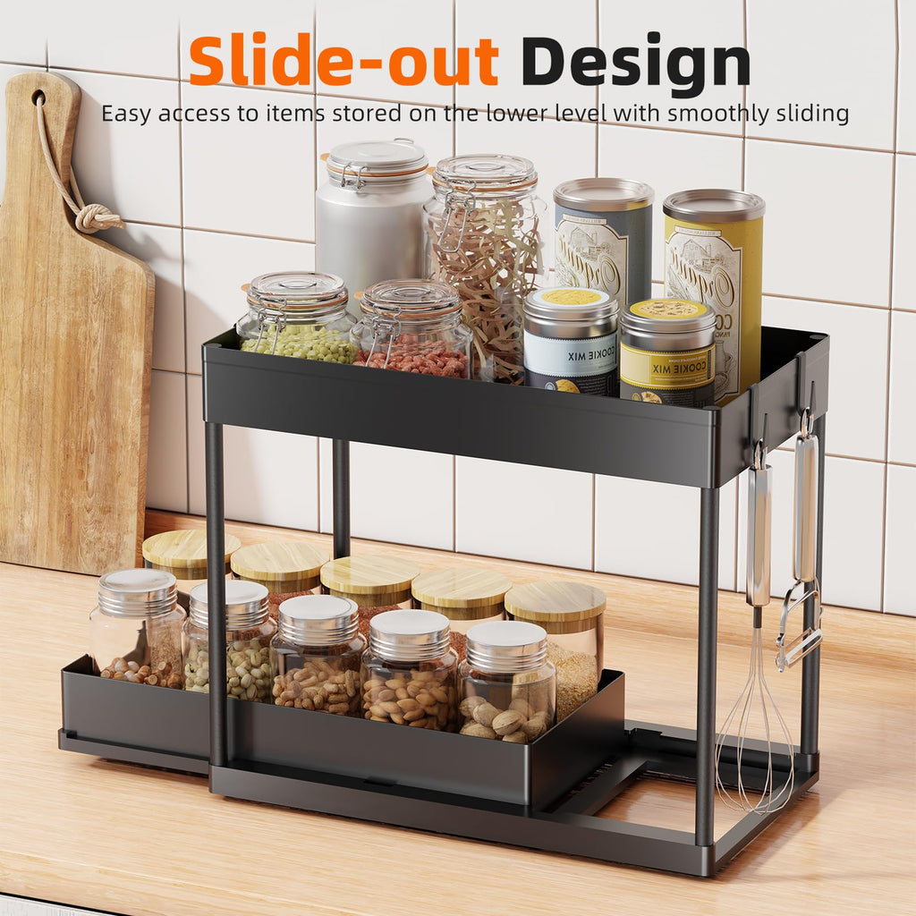 Under Sink Organizer 2 Pack Pull Out Sliding 2 Tier Cabinet Black
