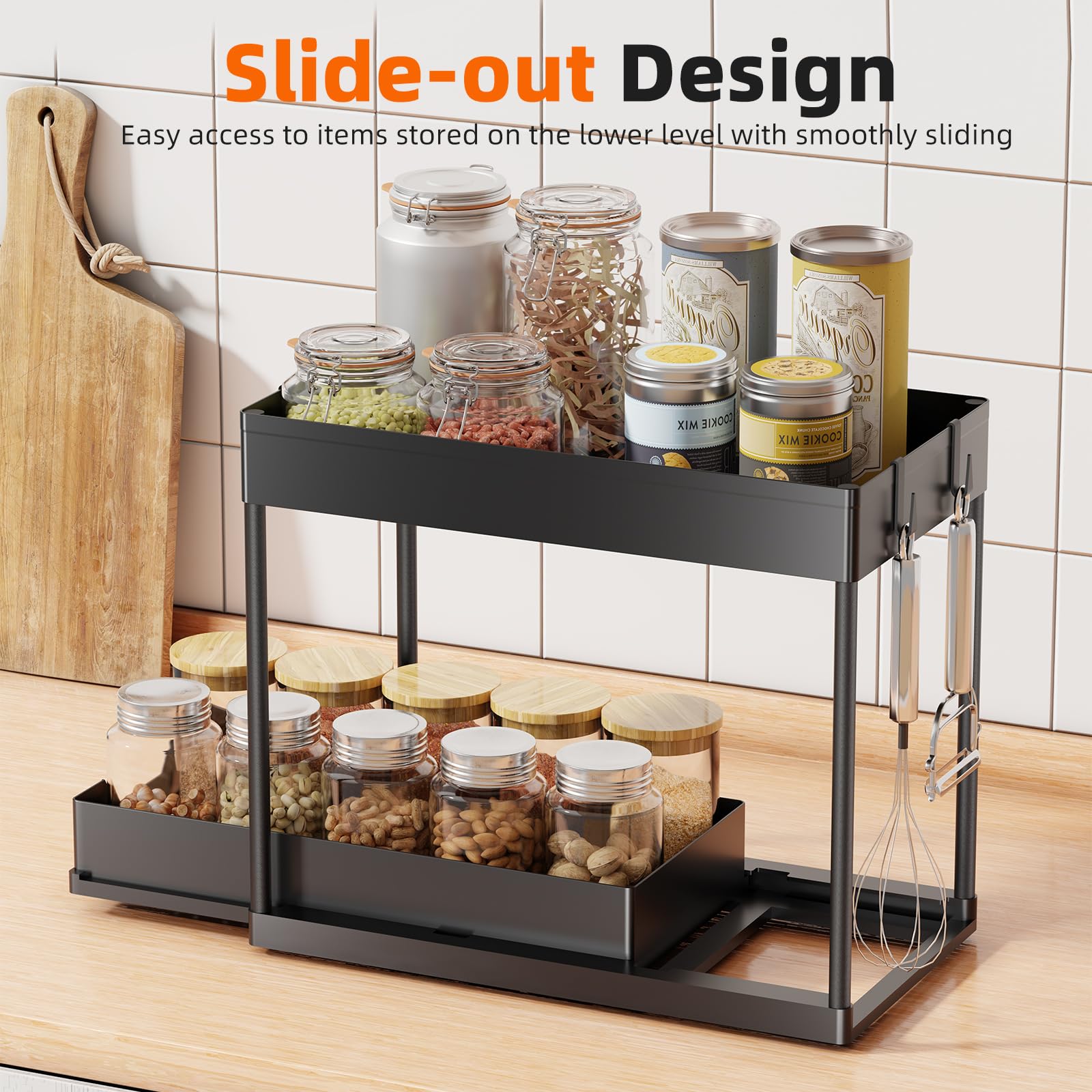 Under Sink Organizer 2 Pack Pull Out Sliding 2 Tier Cabinet Black