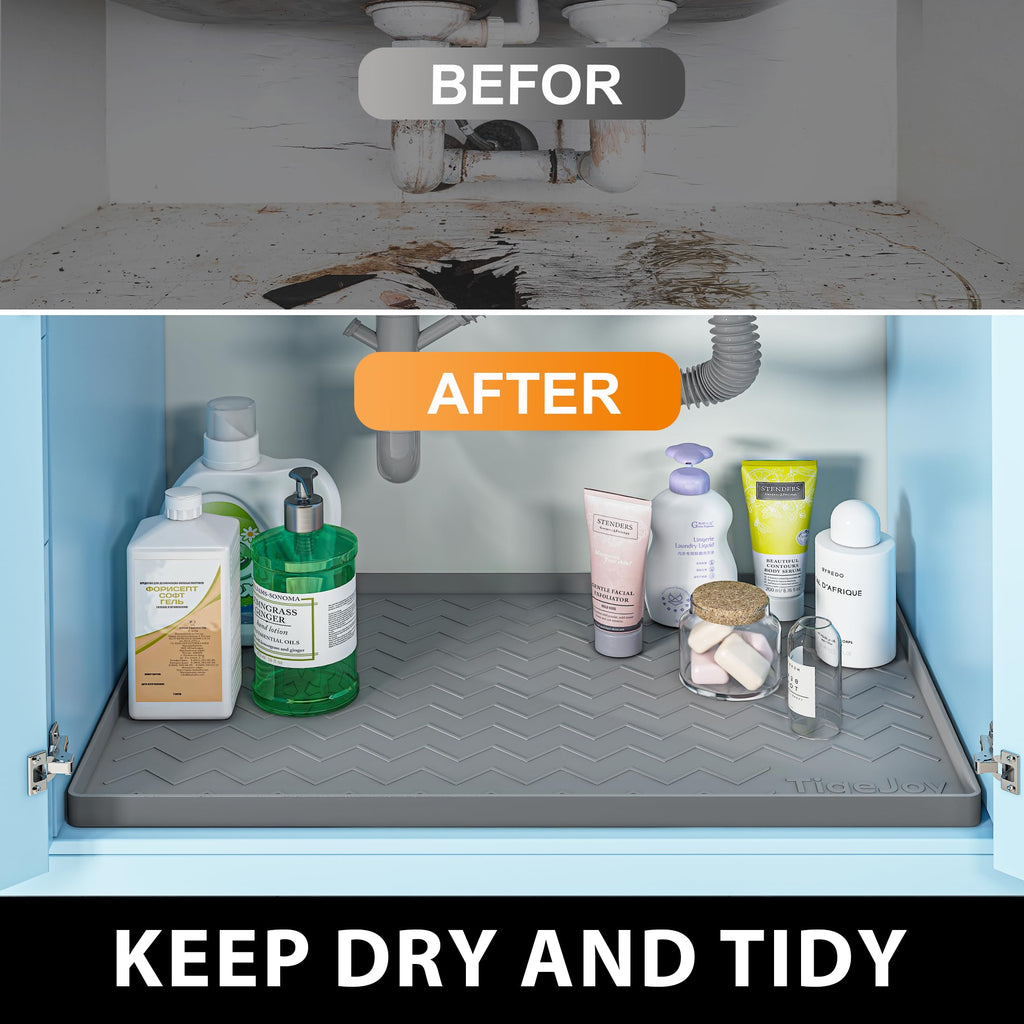 TigeJoy 28" x 19" Under Sink Mats for Kitchen Waterproof, Leak-Proof Silicone