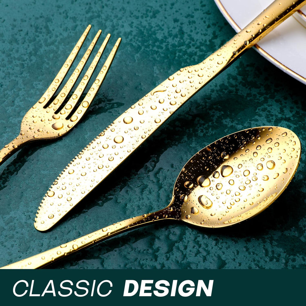 Gold Silverware Set for 8, OGORI 45-Piece Stainless Steel Flatware Set with