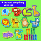 KRAFUN Safari Animal Preschool Arts & Crafts Lacing Kit, 10 Easy Lacing Cards