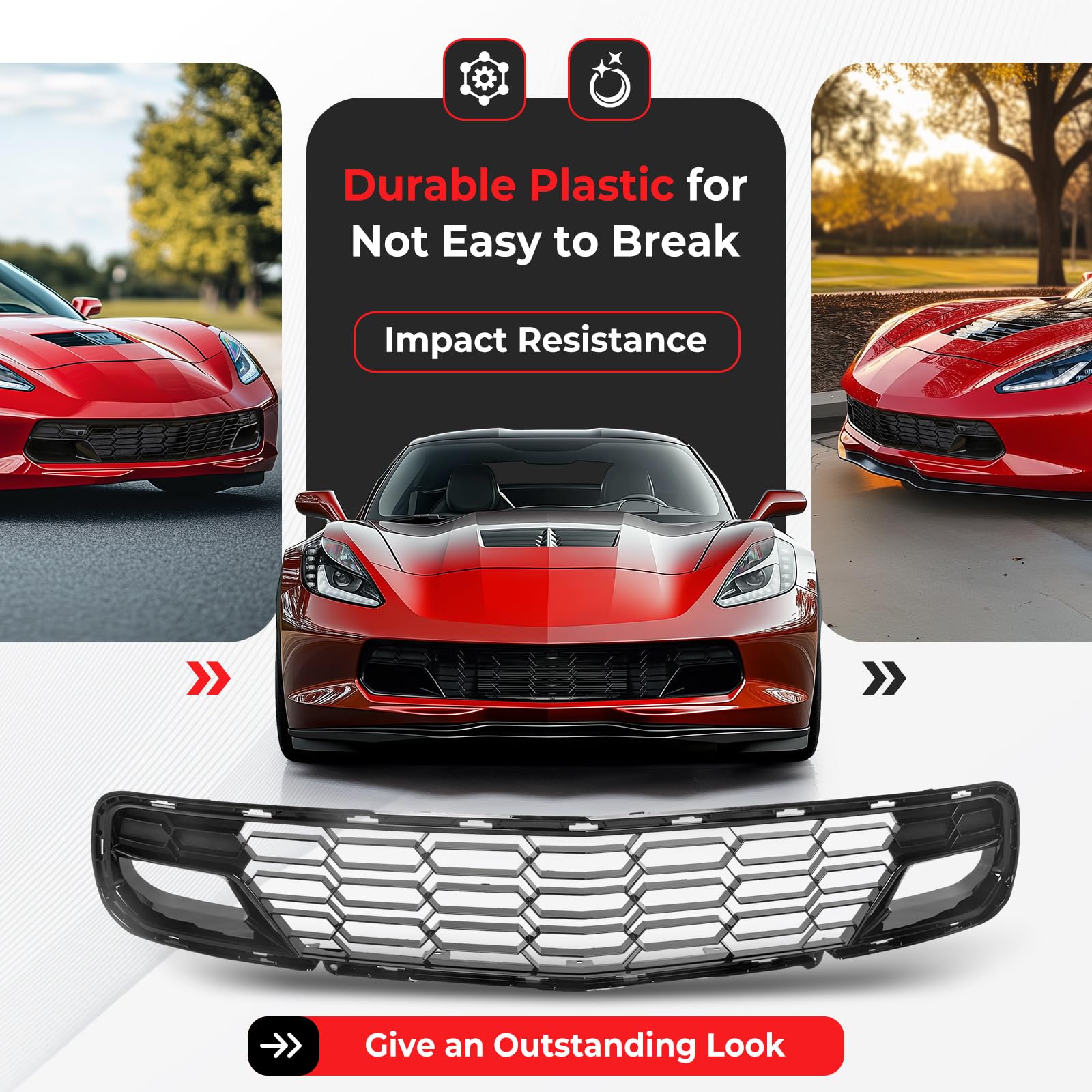 Chevrolet Corvette C7 Front Lower Bumper Grille Z06 Style Gloss Black 2014-2019