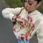 Mandonce Graphic Sweatshirts for Women Long Sleeve Cute Hoodies Y2K Zip up