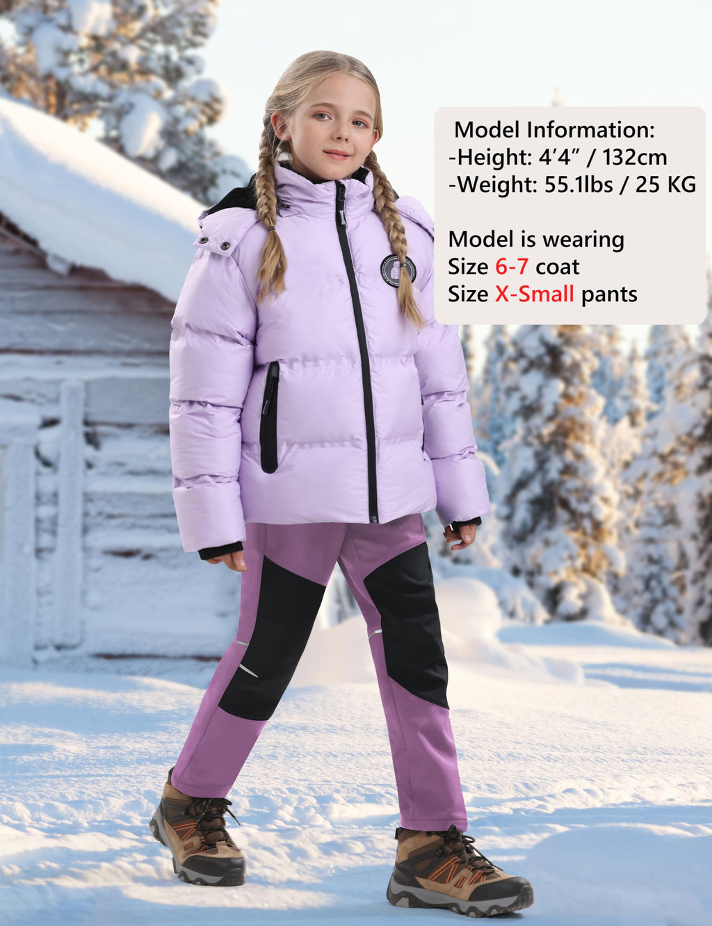 Kids Girls Snow Pants Waterproof Ski Pants Fleece Lined Winter Purple/Black M