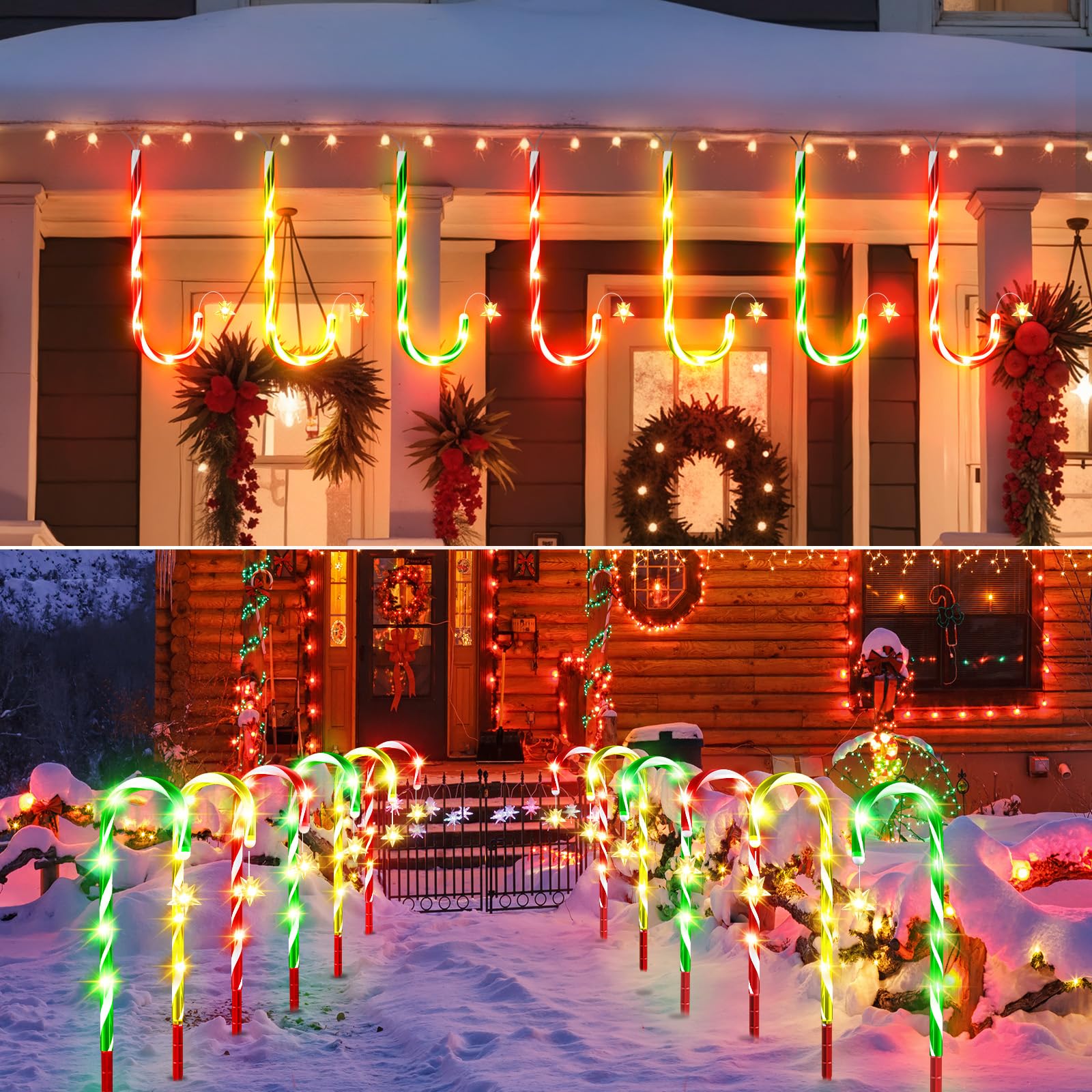 2025 Upgraded Christmas Decorations Outdoor Solar Candy Cane Lights, 10 Modes Waterproof Solar Christmas Pathway Lights with USB Charge, 28 FT 72 LEDs Outdoor Xmas Decor for Yard Lawn Porch Holiday