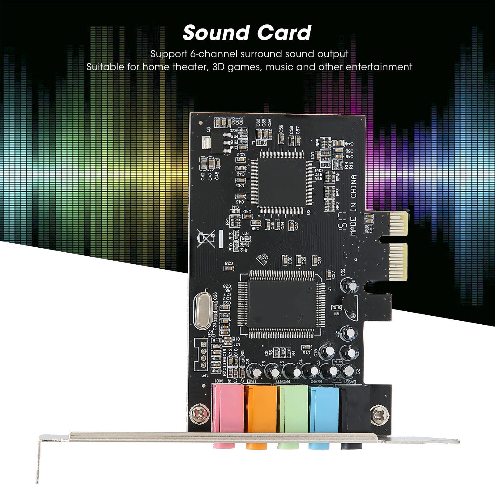 PUSOKEI PCIE Sound Card, 6channel Stereo Desktop Sound Card, 3D Stereo PCIe