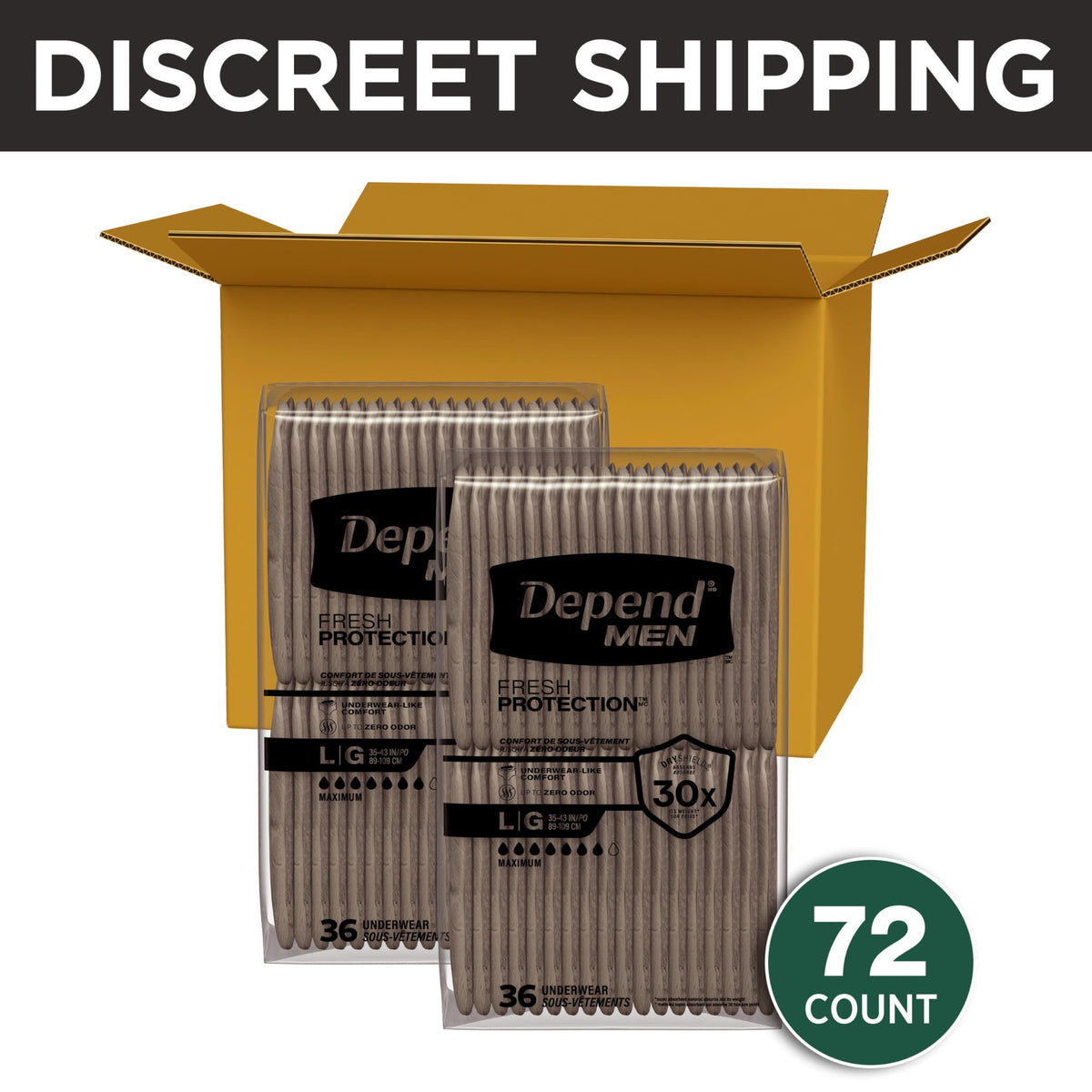 Depend Fresh Protection Adult Diapers for Men, Large, 72 Count