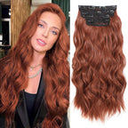Clip in Hair Extensions 4 PCS 20 Inch Auburn Long Wavy Hair Extensions, Natural