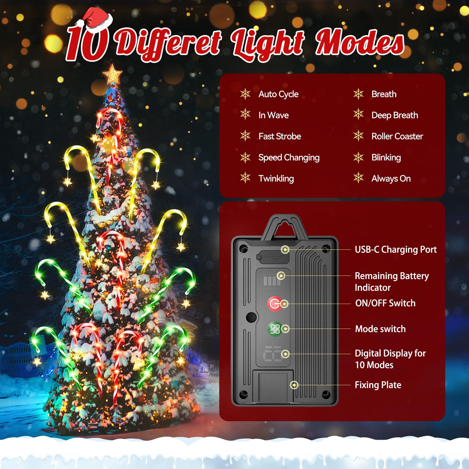 2025 Upgraded Christmas Decorations Outdoor Solar Candy Cane Lights, 10 Modes Waterproof Solar Christmas Pathway Lights with USB Charge, 28 FT 72 LEDs Outdoor Xmas Decor for Yard Lawn Porch Holiday
