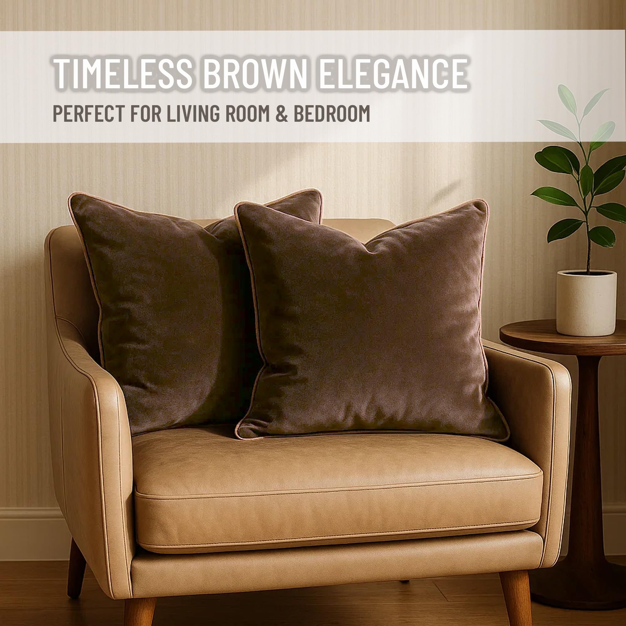 Blau Marité 2 Pack Velvet Decorative Throw Pillow Covers, 20"x20", Brown and