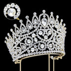 Large 5" Golden Rhinestone Crown Women Sparkly Quinceanera Pageant Tiara