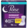 Poise Overnight Incontinence Pads for Women, 8 Drop, 96 ct