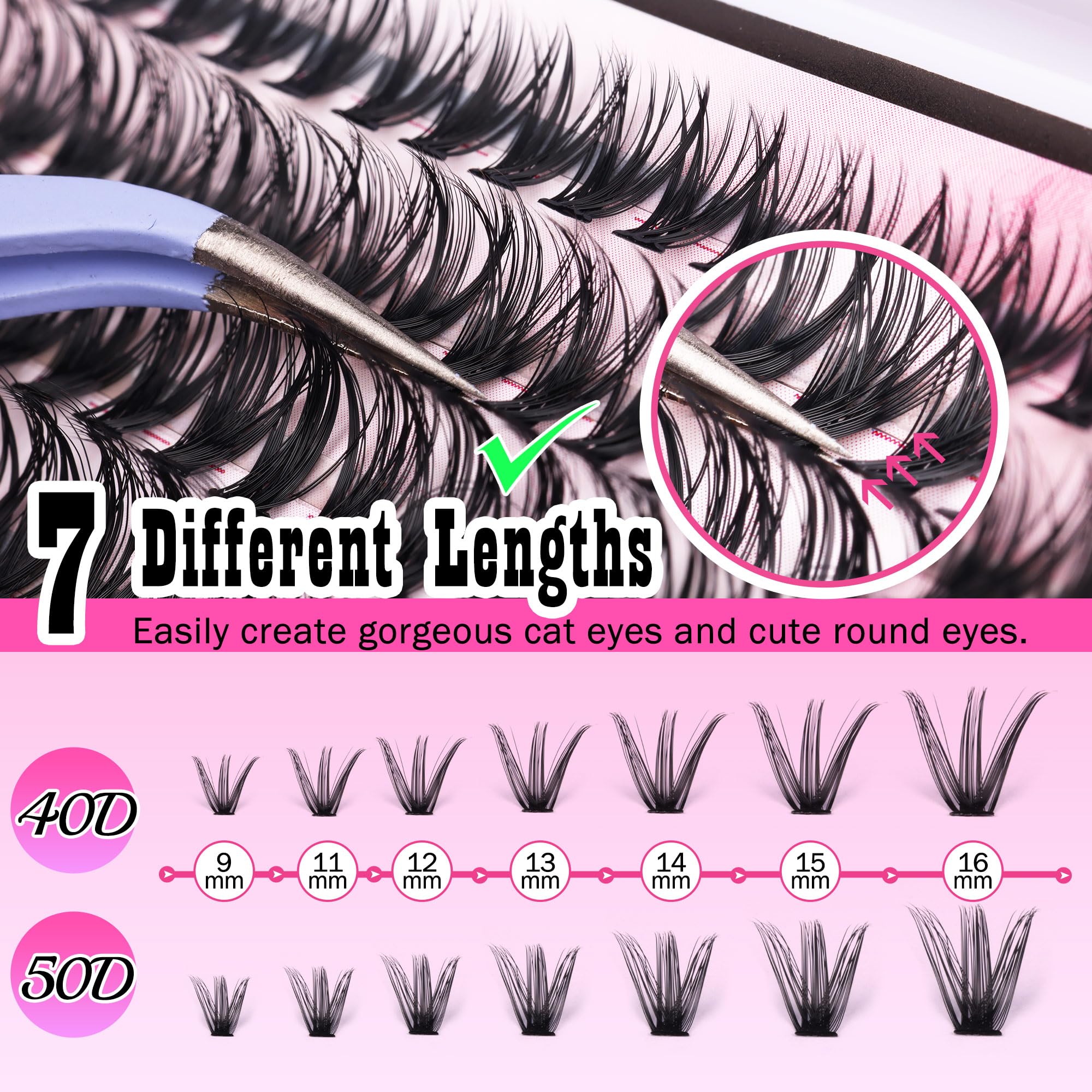 FANXITON DIY Individual Eyelash Extension Kit, Thick Volume Lash Clusters