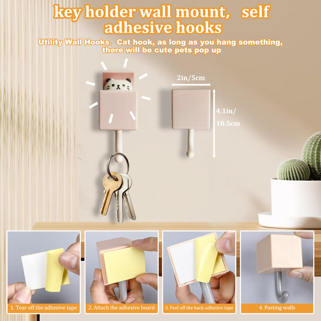 FUZSKWID 4Pcs Cute Self Adhesive Towel Hooks -Max Load 10LB,Heavy Duty Utility