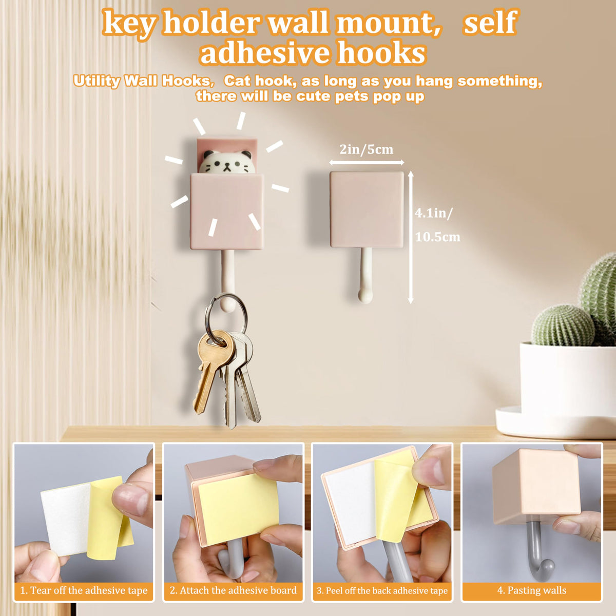 FUZSKWID 4Pcs Cute Self Adhesive Towel Hooks -Max Load 10LB,Heavy Duty Utility