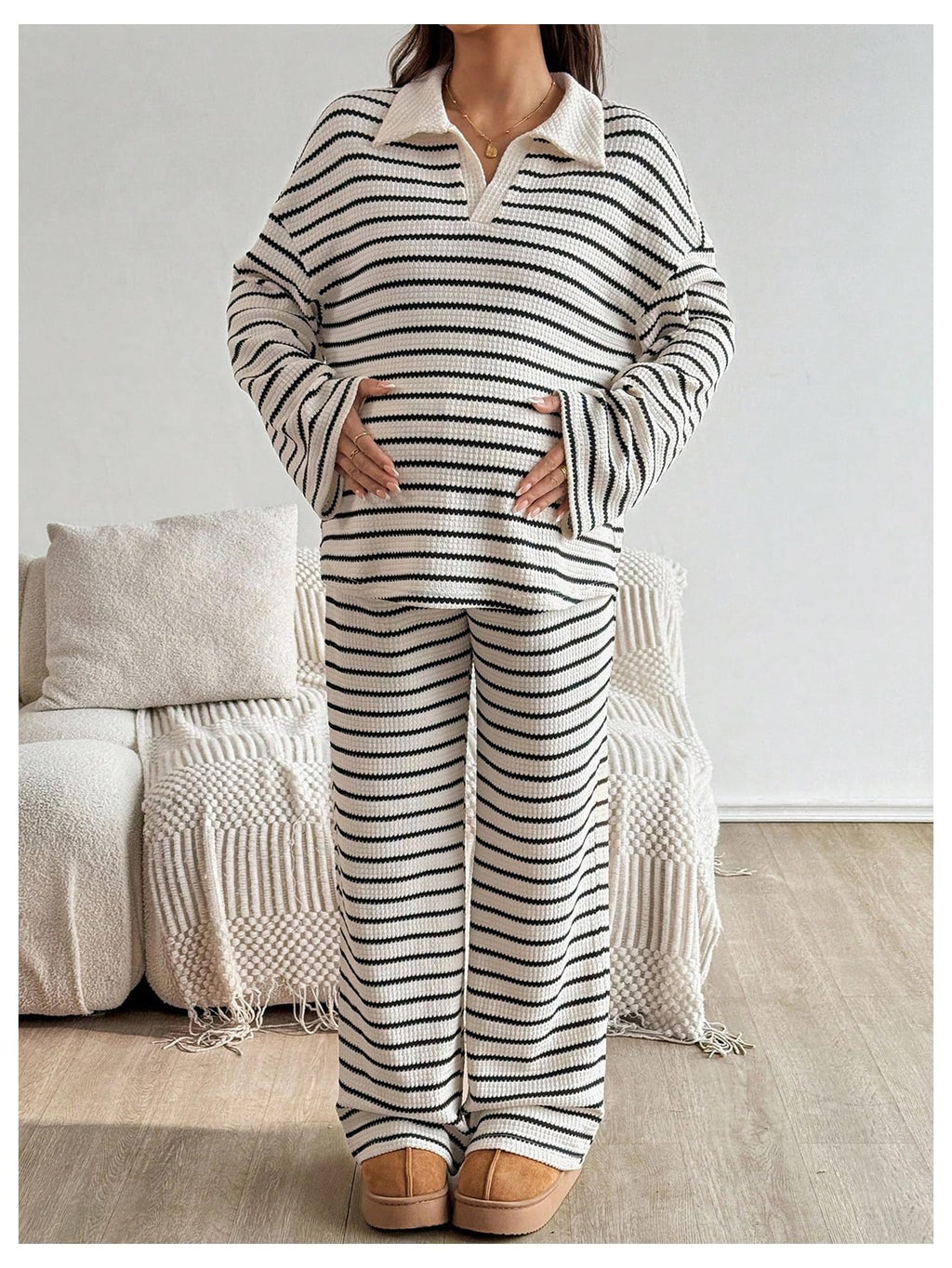 Verdusa Womens Maternity 2 Piece Set Striped Long Sleeve Top Pants Lounge Wear