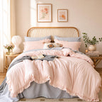 JANZAA Blush Pink Comforter Set Queen – Soft Microfiber, Lightweight All Season