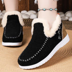 EGGDK Women's Winter Warm Slippers Comfortable Fur Lining Slip-On House Shoes Indoor Outdoor Anti-Slip Winter Booties (Black,7)