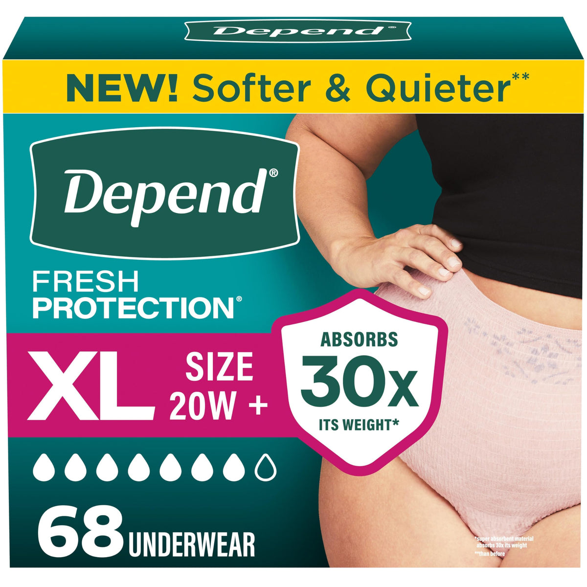 Depend Fresh Protection Adult Diapers for Women, XL, 68 Count