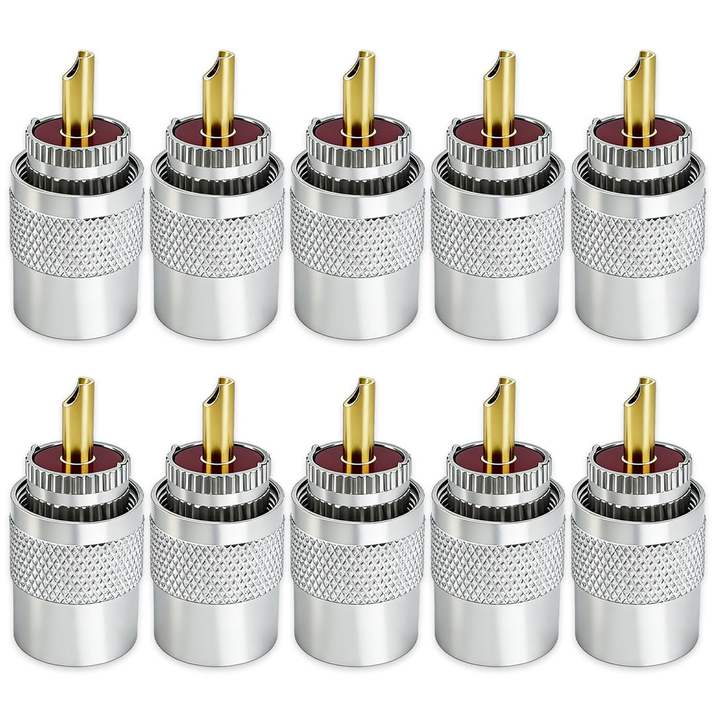 Lpluziyyds PL259 UHF Male Coaxial Connectors 10 Pack with Reducer, Solder-Type