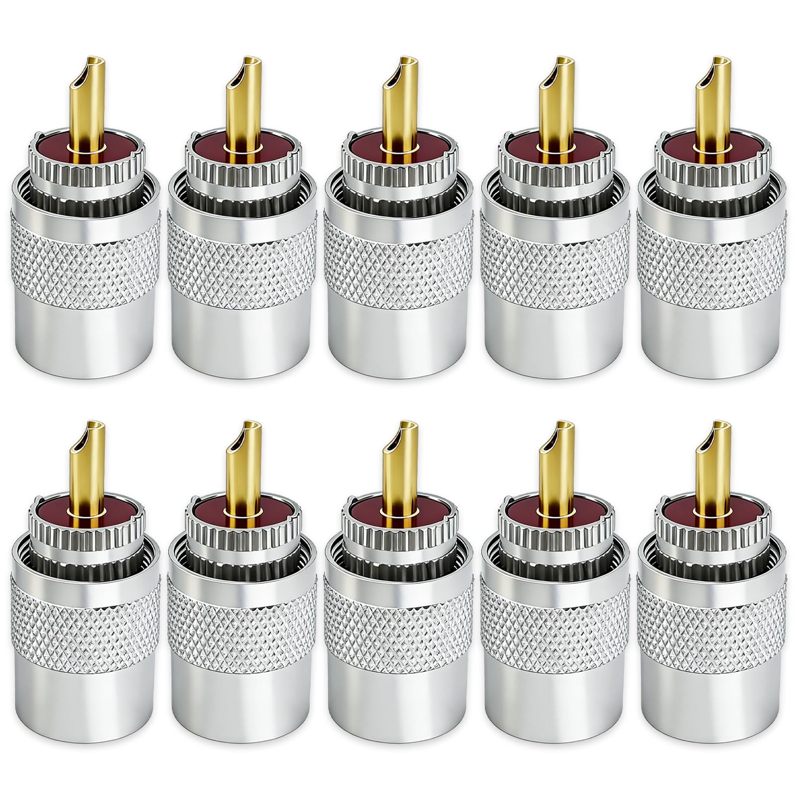 Lpluziyyds PL259 UHF Male Coaxial Connectors 10 Pack with Reducer, Solder-Type