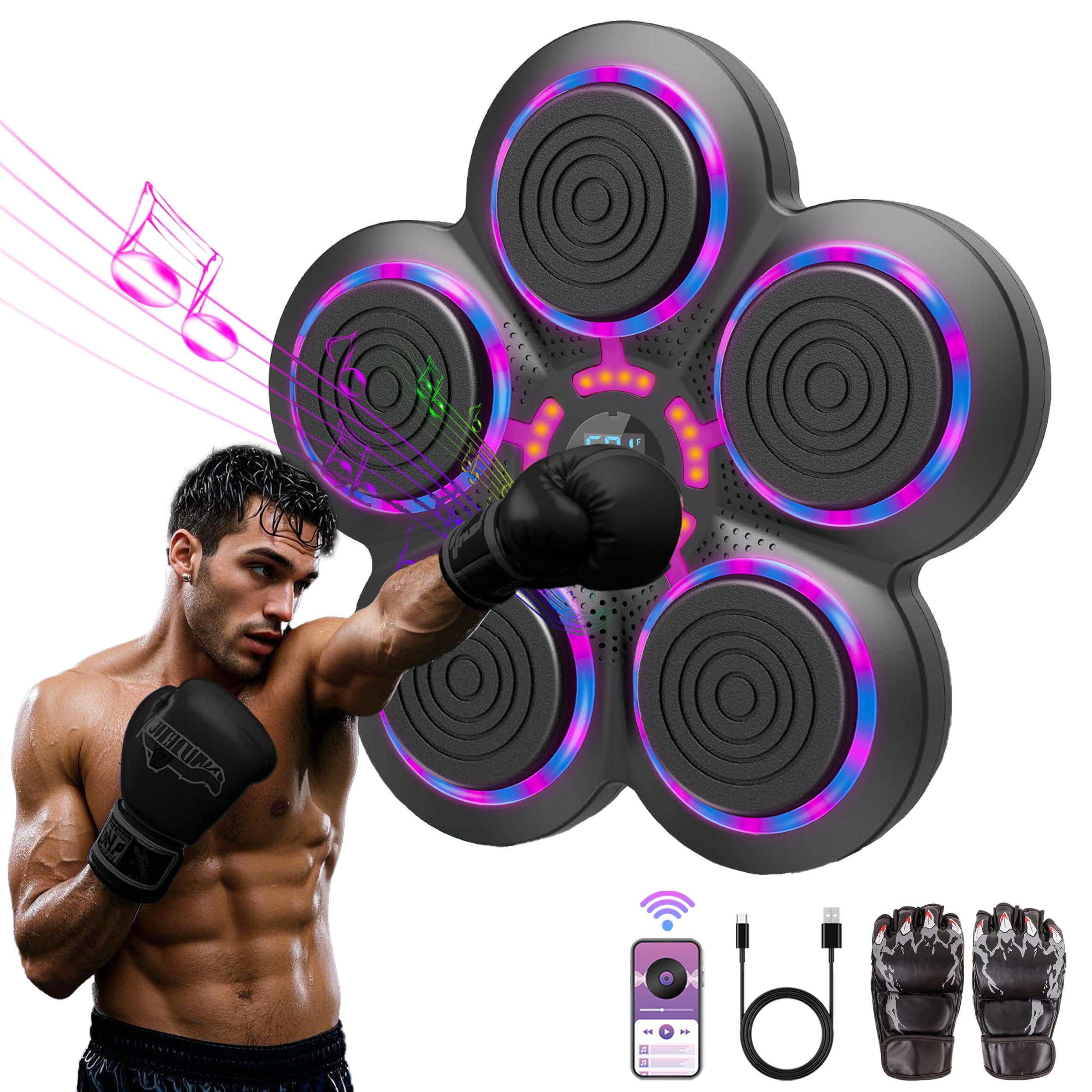 QEIFEII 2025 Music Boxing Machine with Boxing Gloves, Smart Bluetooth Boxing
