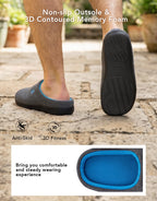 VeraCosy Mens Memory Foam Slippers Indoor Outdoor Rubber Sole (Dark Gray/Blue,
