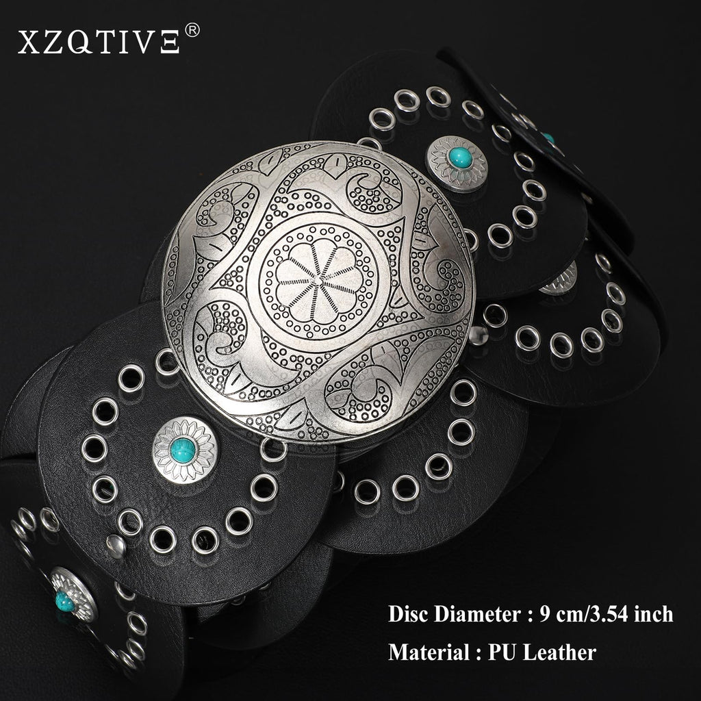 XZQTIVE Western PU Leather Belts for Woman Concho Cowgirl Cowboy Disc Belt for