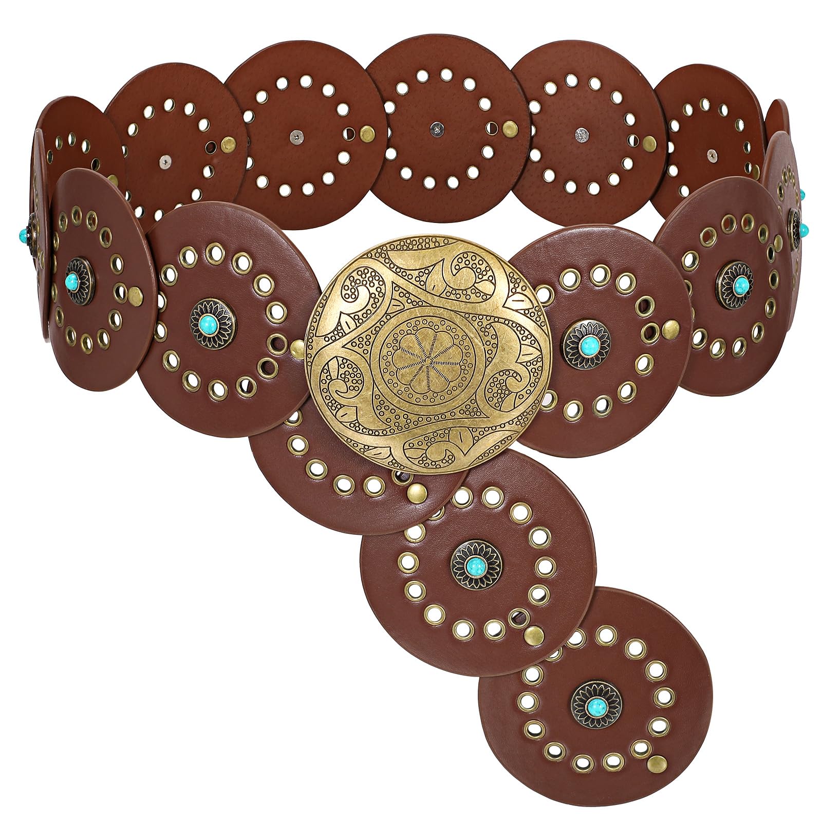 XZQTIVE Western PU Leather Belts for Woman Concho Cowgirl Cowboy Disc Belt for