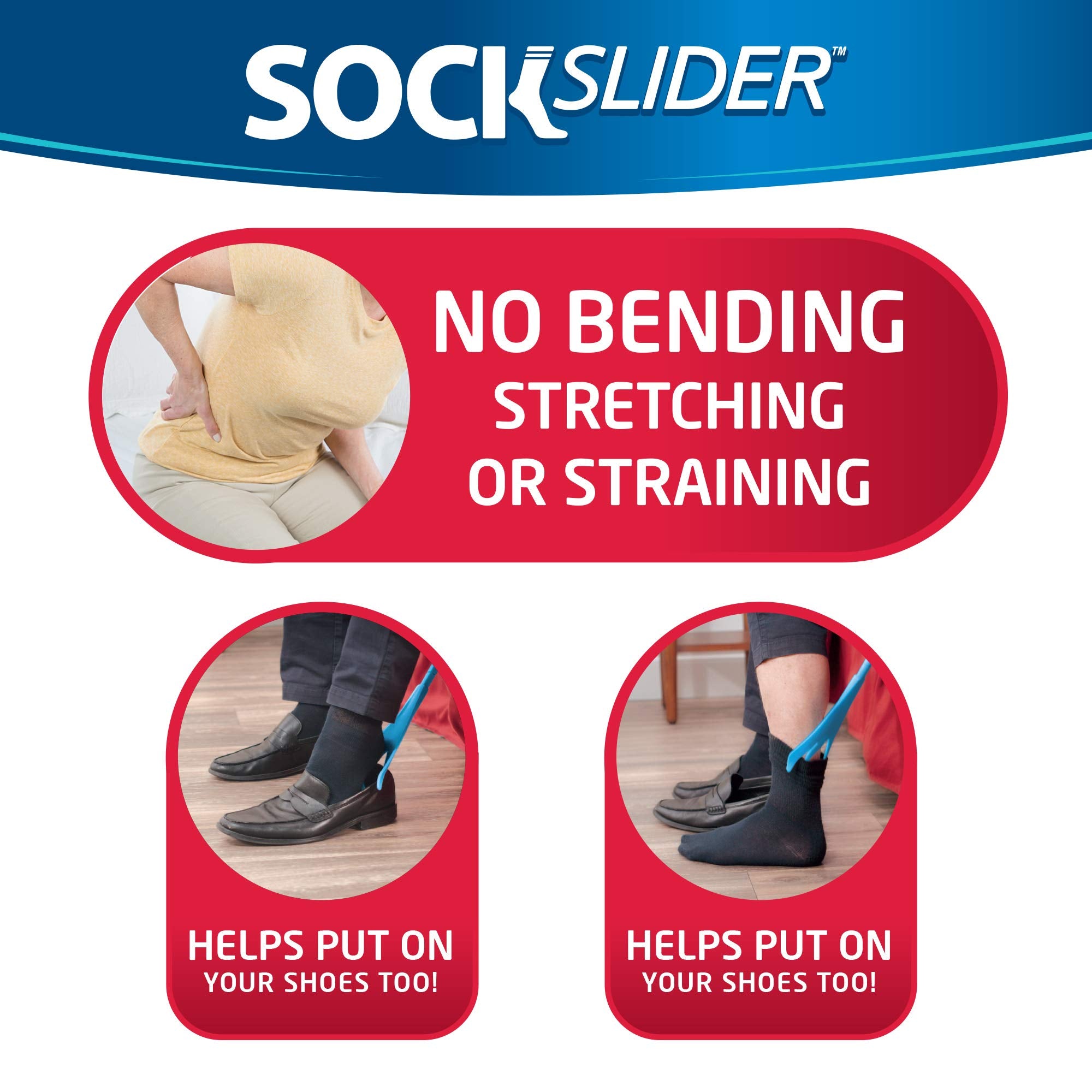 Sock Slider Sock Aid Kit & Shoe Horn Easy On Off Dressing Aid Blue Travel